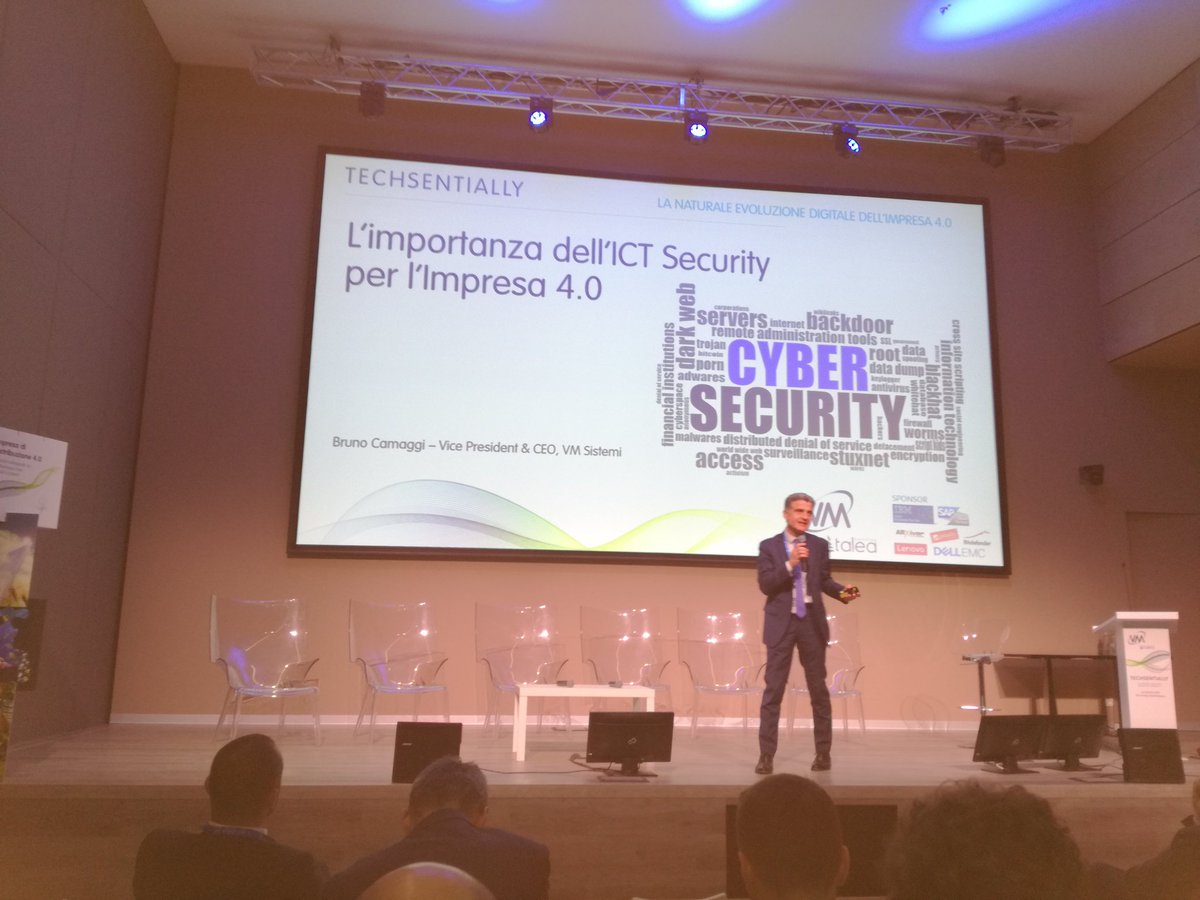ZeroUnoWeb's tweet photo. Bruno Camaggi @VMSistemi introduce il secondo grande tema della mattinata #techsentially: #CyberSecurity https://t.co/OKwDrfUAtX