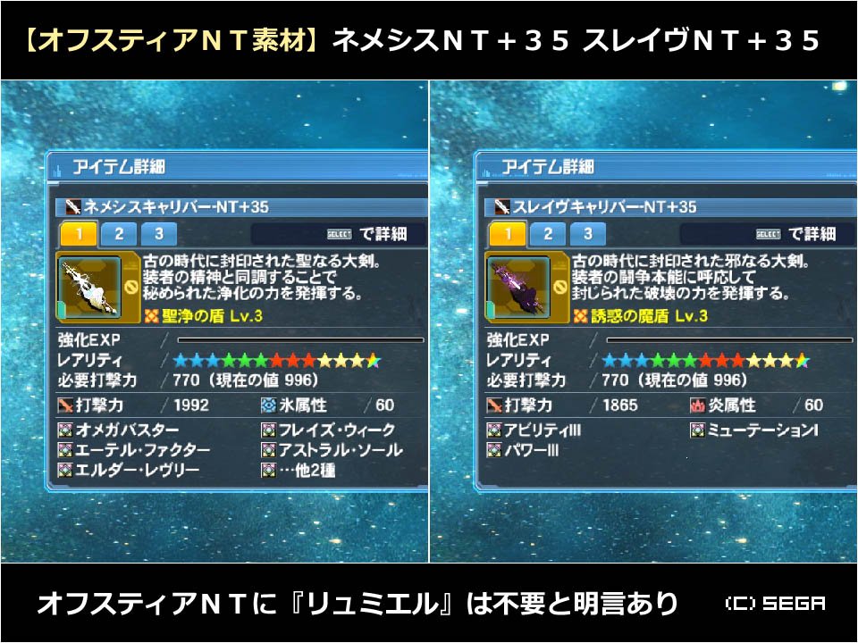 生涯pso Auf Twitter Pso2 後日実装される インヴェイドnt オフスティアnt の続報 アップグレードする際に ネメシスnt 35 と スレイヴnt 35 が要求されることが判明 カテゴリまで合致させる必要があるのか否かは不明 なお 14リュミエル は要求