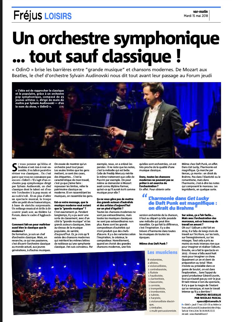 📄 article Var Matin | OdinO en tournée 

👉🏻 jeudi concert à Fréjus 

🐠