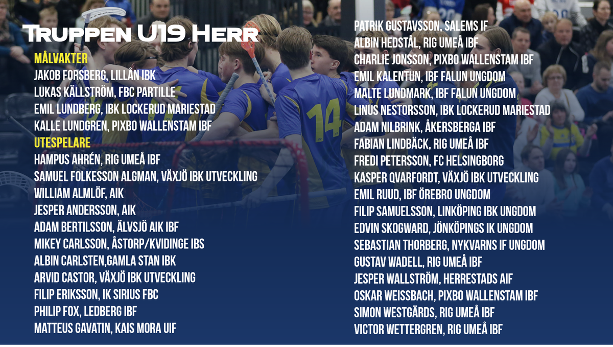 34 spelare är uttagna till U19-herrlandslagets läger på Bosön 31 maj-3 juni. Det här är startskottet för U19-herrarna, där målet är VM i Kanada i maj 2019.
- Det känns som att topparna är starka i kullen, säger förbundskapten Markus Puskala.