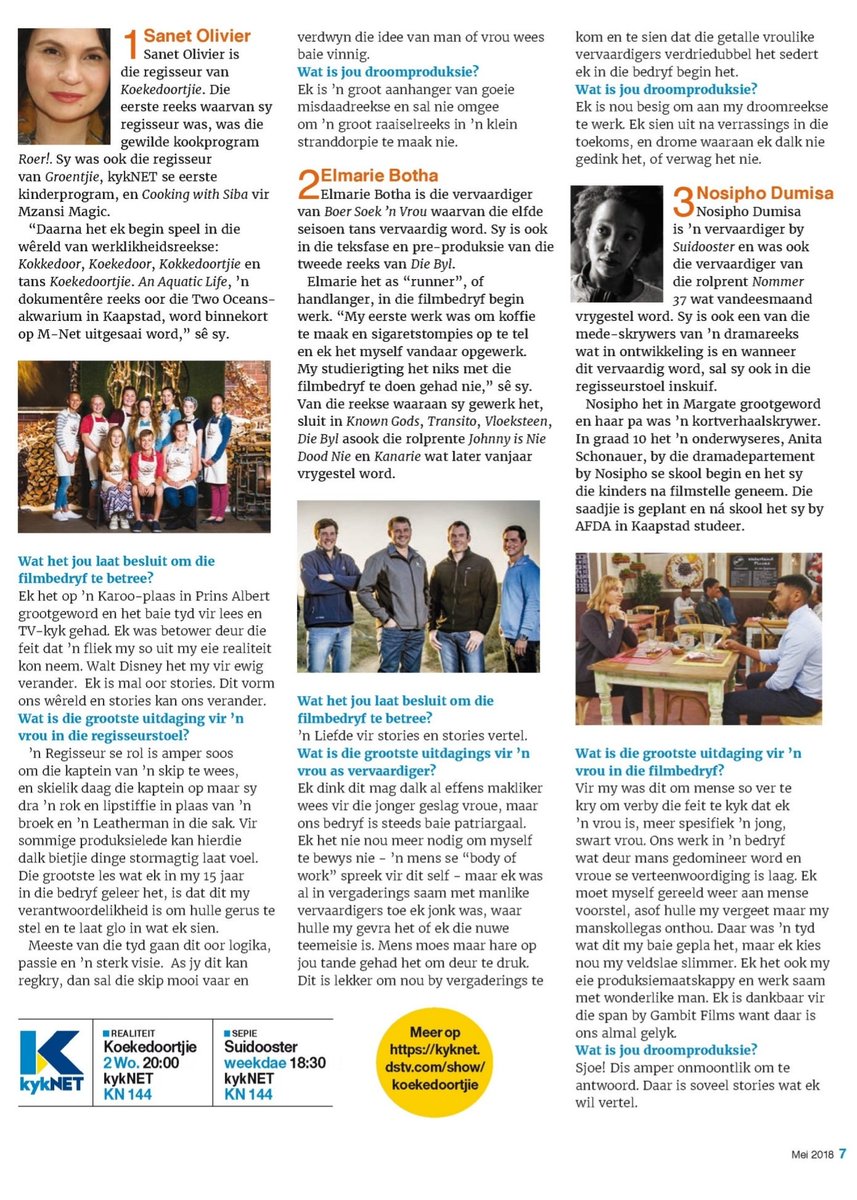 Nommer37Film's tweet photo. In die nuutste uitgawe van @kykNETtv se #DigiTyd, kyk hulle na vroue agter die skerms. @NosiphoDumisa is 'n vervaardiger by @suidoostertv en ook die dryfkrag agter #Nommer37, wat op 1 Junie 2018 in filmteaters begin draai.
#EenManSeDoodIsNAnneManSeBrood
#DalaWatJyMoet https://t.co/BOZLiCIWms