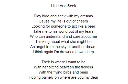 ENGLISH Hide and Seek Lizz, Song Lyrics!