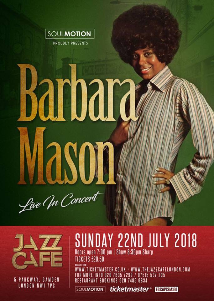 MrEastender's tweet photo. Happy to announce the amazing Barbara Mason will be performing at the London Jazz Cafe on 22nd July 2018 tickets on sale now from https://t.co/tZliYyhA2a or call
020 7635 7299 https://t.co/FwO8tupXlW