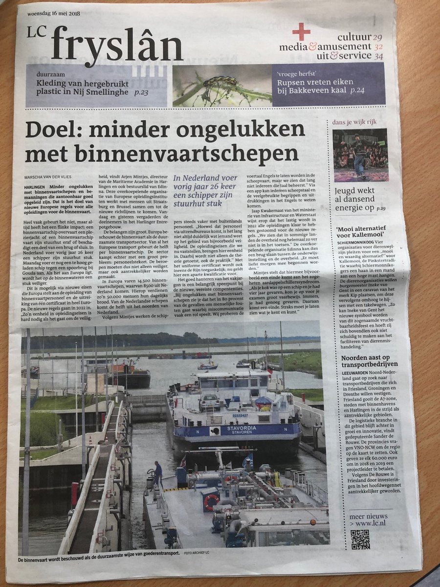 Onze #edinna bijeenkomst en <a href="/ArjenMintjes/">Arjen Mintjes</a> halen de lokale pers. Want: Europa beschouwt de #binnenvaart als de duurzaamste transportsector.