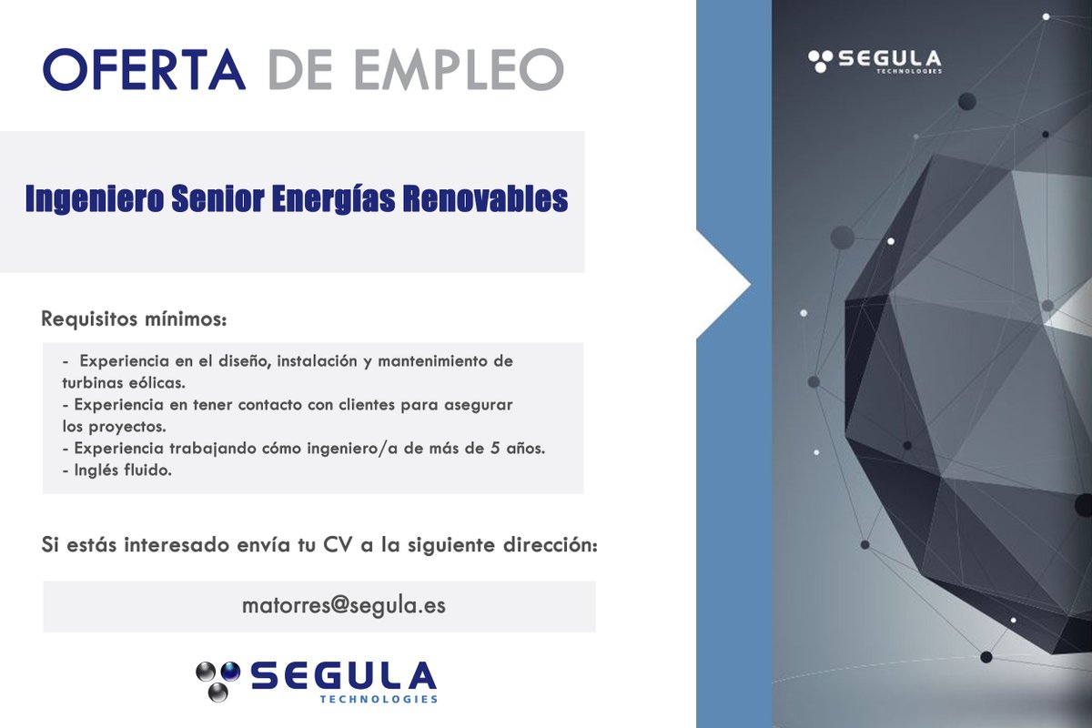 Geografía Organo incluir تويتر \ SEGULA Technologies على تويتر: "#empleo #trabajo #Ingeniero #Senior  #Energías #Renovables en #Barcelona. Esperamos tu #CV.  https://t.co/la6lFjDn23"