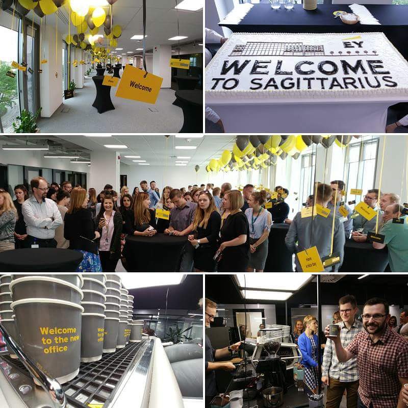 EY_GDSCareers's tweet photo. The fun at our new #EYGDSPoland office continues! Here’s how we are celebrating at the new building – with a cake, coffee, and lots of balloons. https://t.co/cfrPJZTSwY