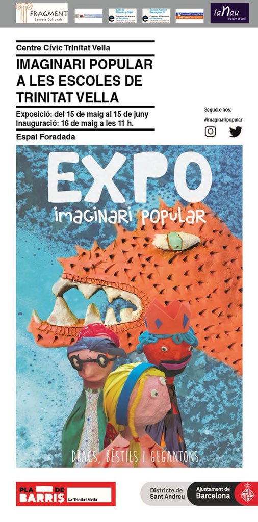 imaginaripopul1's tweet photo. Avui inauguren l’EXPO #imaginaripopular #treballs #escoles de #trinitatvella @xtec #dracs #dragonets #dragonassos #gegantons #creant #descobrint #relacionant #imaginant #somiant #realitzant #ferpinya #ferbarri #caixaeines #PladeBarris
A l11 h a l'Espai Foradada! https://t.co/vZfFx59DC7