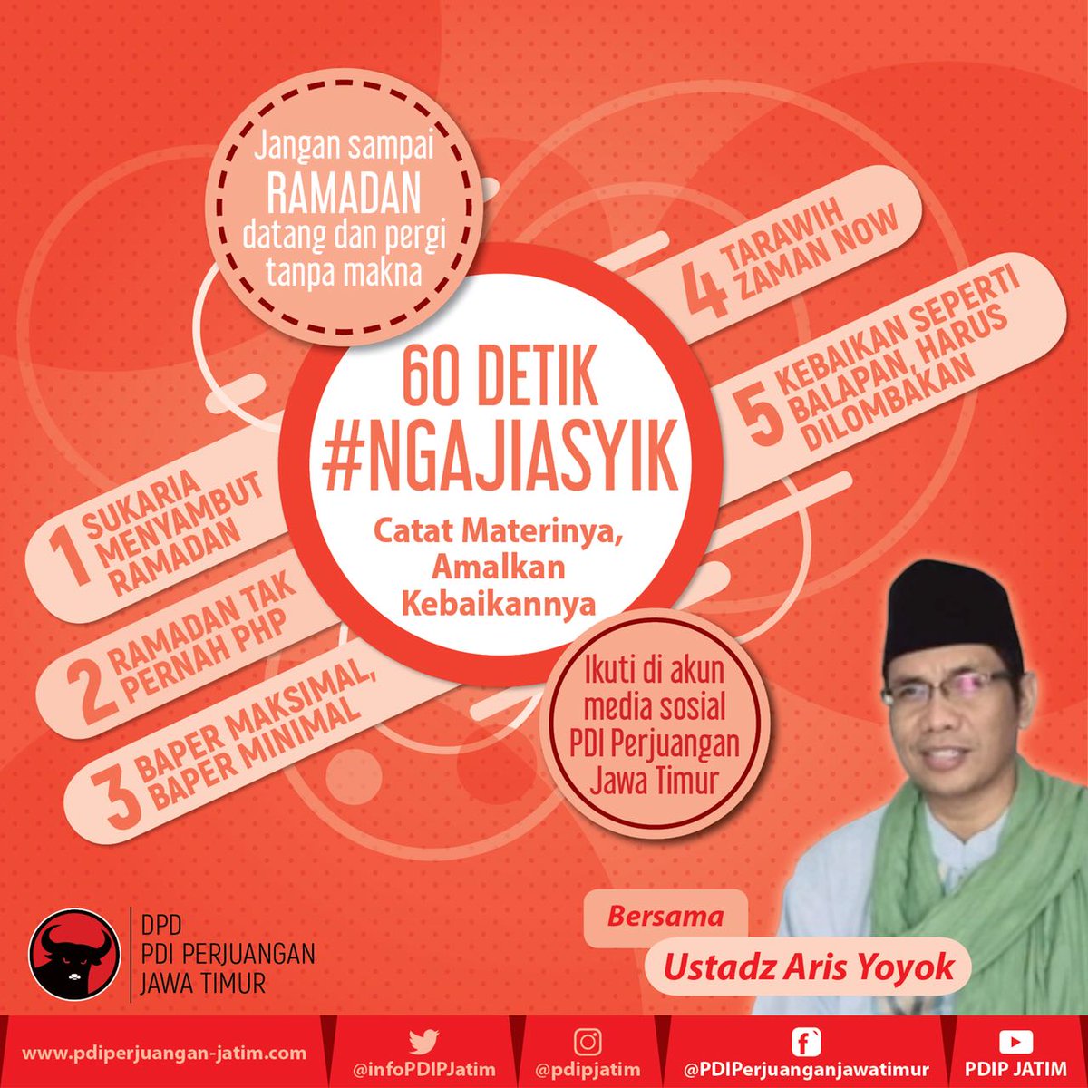 PDIPkabMjk's tweet photo. Pantengin Yuk #NgajiAsyik di @pdipjatim1 Ngabuburit Jaman Now https://t.co/IdfeNo3zHm