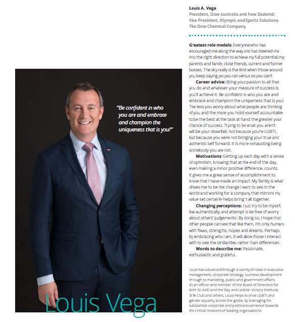 tthazou's tweet photo. Fantastic to see our ANZ @DowChemical President @Louis_A_Vega recognised in the #Out50 Aussie #LGBTI #leaders of 2018: https://t.co/SbDMxrp0zm https://t.co/DfW2UTwXJ6