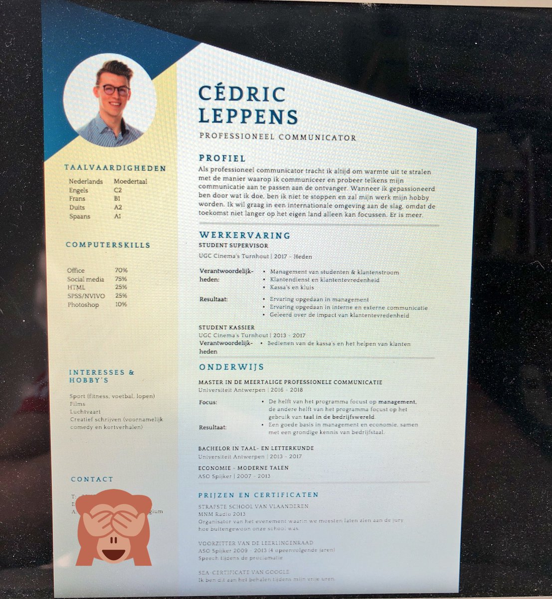 CedricLeppens's tweet photo. Die laatste versie van mijn cv begint vorm te krijgen! #masterMPC https://t.co/WWkMiPunNa