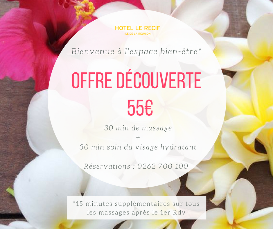 HotelLeRecif's tweet photo. Espace bien-être : Profitez de nos offres du moment au Récif, moment de détente absolu garanti ✨✨🌺 #offres #beauté #réunion #hotellerécif #fêtedesmres https://t.co/OBcU1dI2w4