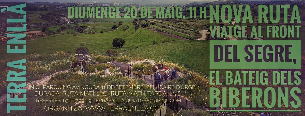 TerraEnlla's tweet photo. 🥀 Diumenge 20, a les 11h, @TerraEnlla estrena la ruta
 'Viatge al front del Segre,
 el bateig dels biberons'
Inici a Bellcaire d'Urgell
Opció ruta matí / matí i tarda
Preu: 15€ / 25€
Reserves: 636.67.99.69 terraenlla.guiatges@gmail.com #morinyol #merengue #camarasa https://t.co/WWFSNh7Ynu