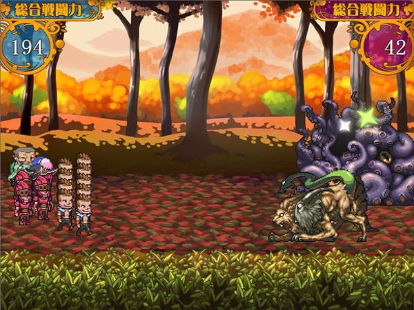 ぺぺろんちーの 冒険者の宿へようこそ のゲーム紹介です 画像は 戦闘シーンです 素材を手に入れるにはモンスターを倒す必要があります ヒロインを仲間にしたり 街で傭兵などを雇って戦いましょう