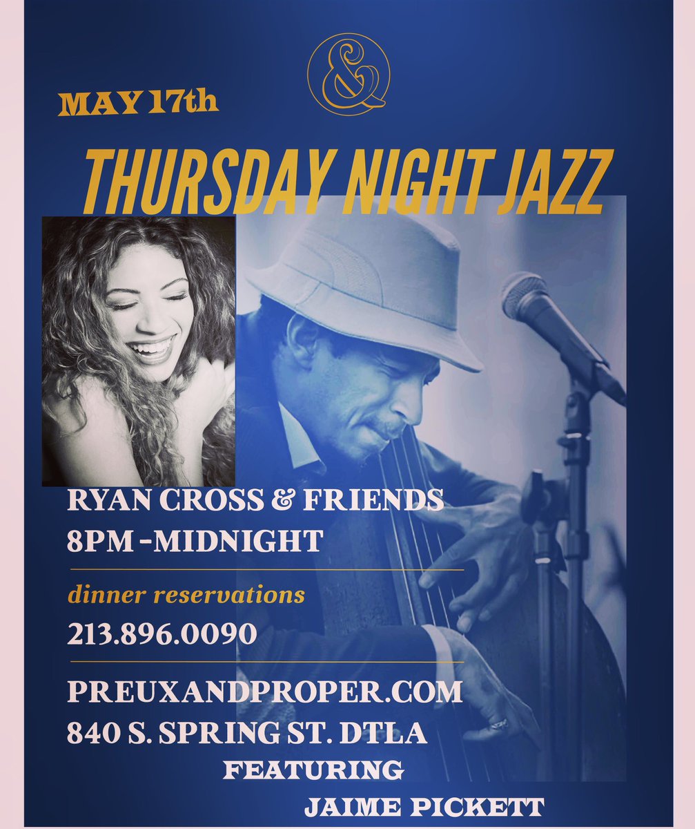 This Thursday at #PreuxandProper #jaimepickett <a href="/WesSmithJazz/">Wesley Smith</a> <a href="/ChaunHorton/">Chaun D. Horton</a> <a href="/cadenweez/">تذاكر الموسم</a> #livejazz #DTLA