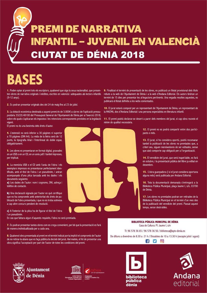 Neix el Premi de Narrativa Infantil i Juvenil Ciutat de Dénia