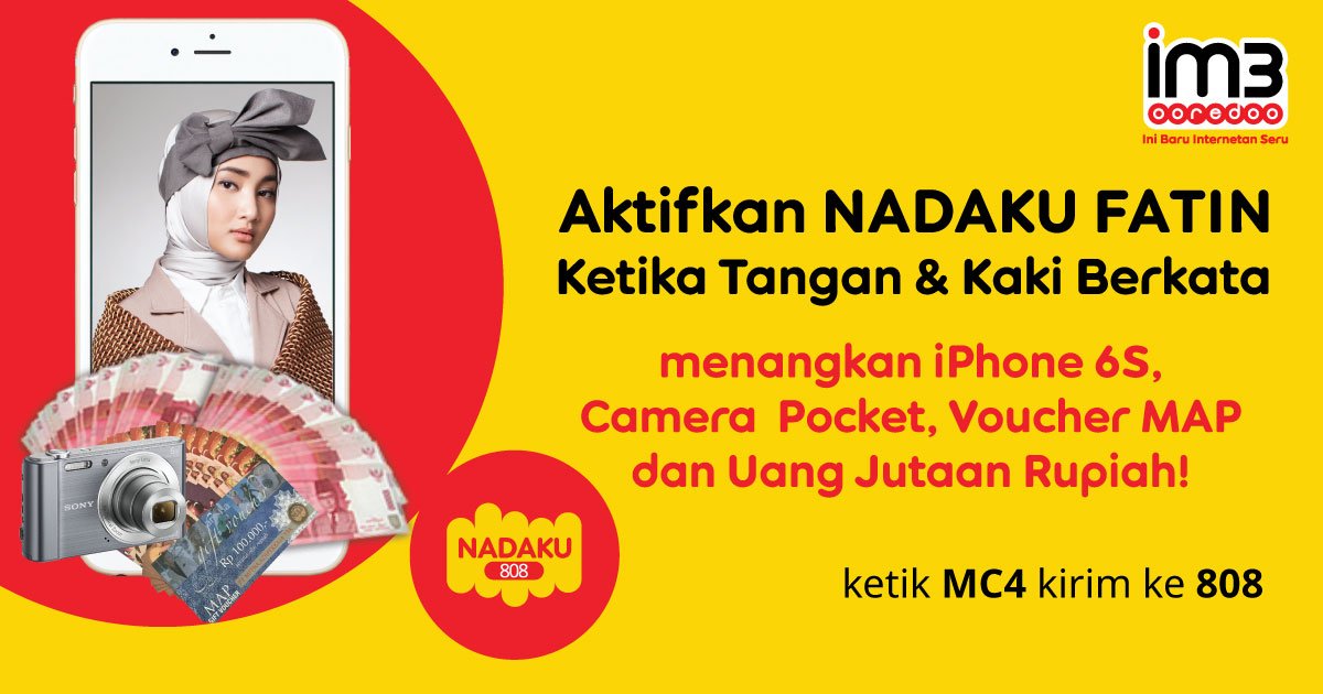 Mau dapat iPhone 6, kamera dan hadiah menarik lainnya?

Gampang banget! Caranya, lengkapi kalimat “Duit THR enaknya buat..?” Lalu mention ke 5 teman kamu dgn Hastagh #NADAKU808MudikCeria <a href="/arena_musik/">Indosat Nadaku 808</a>