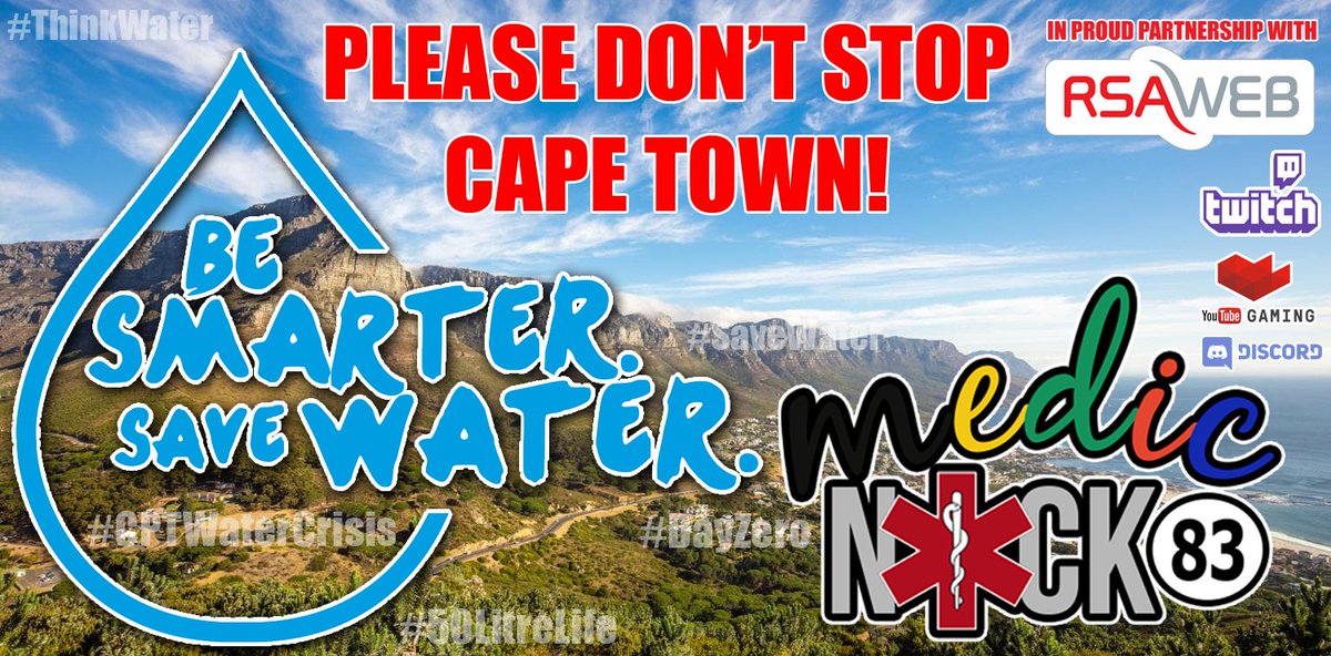 Friendly reminder #CapeTown to keep saving water! We are all in this together! We can do this! #50LitreLife #WaterCrisis #DayZero #CPTWaterCrisis #ThinkWater #SaveWater @RSAWEB @Twitch @YouTubeGaming @discordapp bit.ly/2mVXn32 Together We Can! @CapeTown @allcapetown