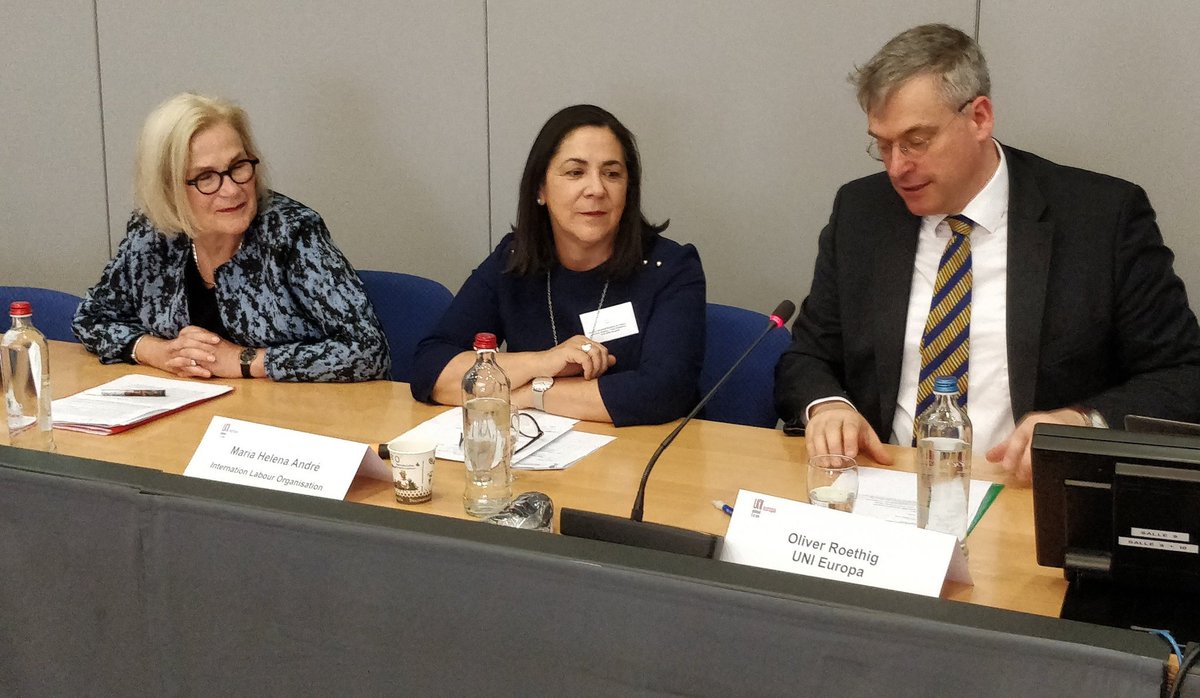UNI_Europa's tweet photo. .@ORoethig kicks off the 2nd day of our #Digital4Services conference asking @andremh21 & @CHoffmanUNI about the challenges & opportunities for workers in this globalised era https://t.co/FPNmD1AqmY