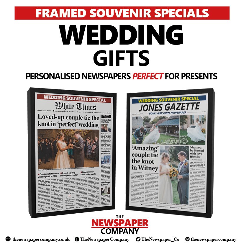 TheNewspaper_Co's tweet photo. 👰🤵 Happy #WeddingWednesday! 

Why not treat your favourite couples to one of our unique wedding 📰? 

Create a gift that tells the stories of their special day - made with their beautiful #wedding 📸s. 

📲 DM us for details.

#weddinghour #weddinggift https://t.co/MhzrlkEl92