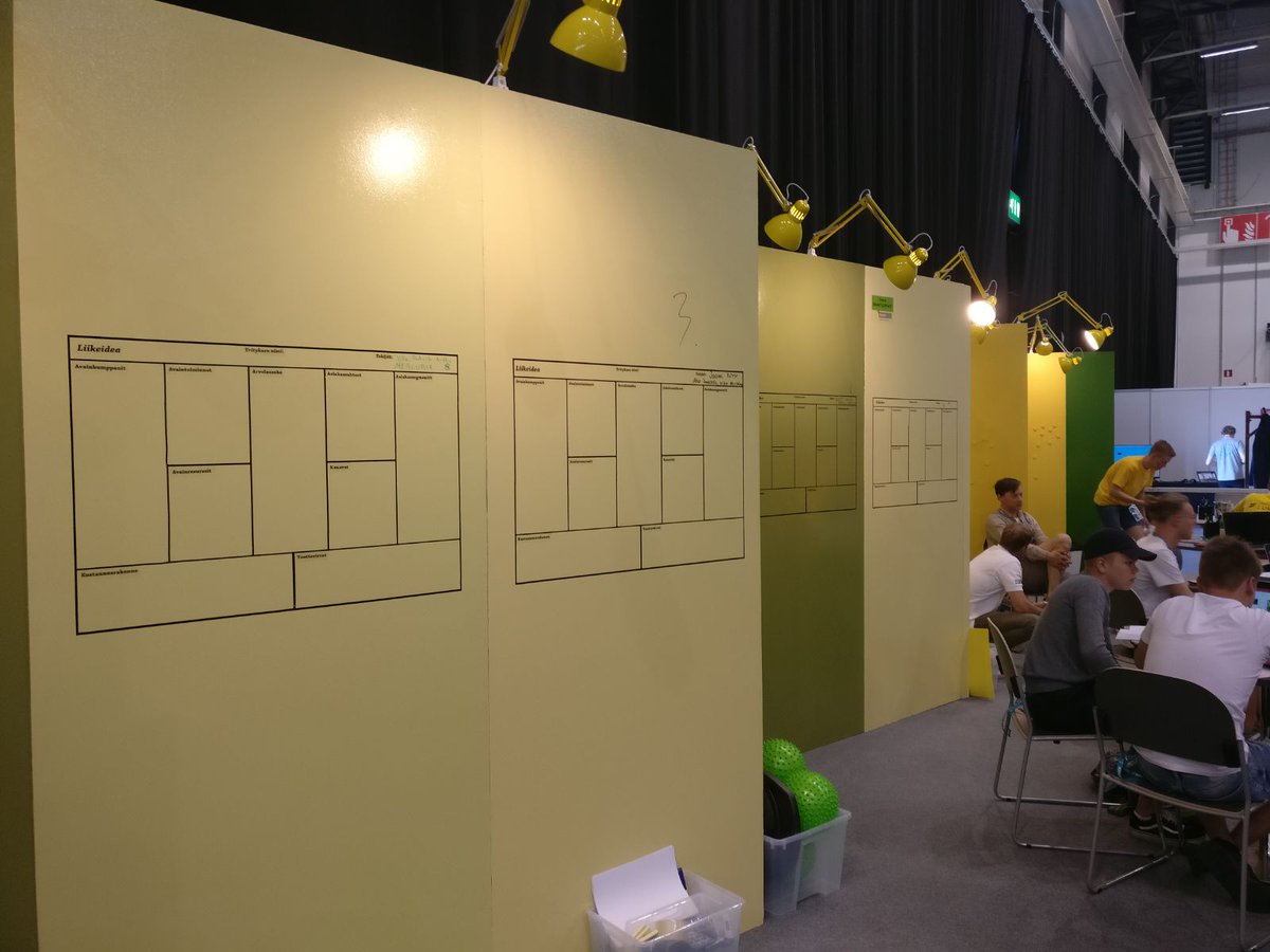 SWPFinland's tweet photo. #taitaja2018 Tampereella 14-17.5.2018 ja miten hienot Business Model Canvas seinät yrittäjäkisaa varten! https://t.co/aaiZNbYXOC