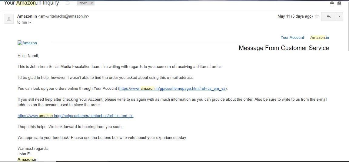 namit43's tweet photo. @AmazonHelp I have done the same exercise before 5 days, for ur reference attaching your answered email copy. 
So I am giving my order details publically.
Order - ID - 171-9509891-0111500 https://t.co/C4ag4fuyoO