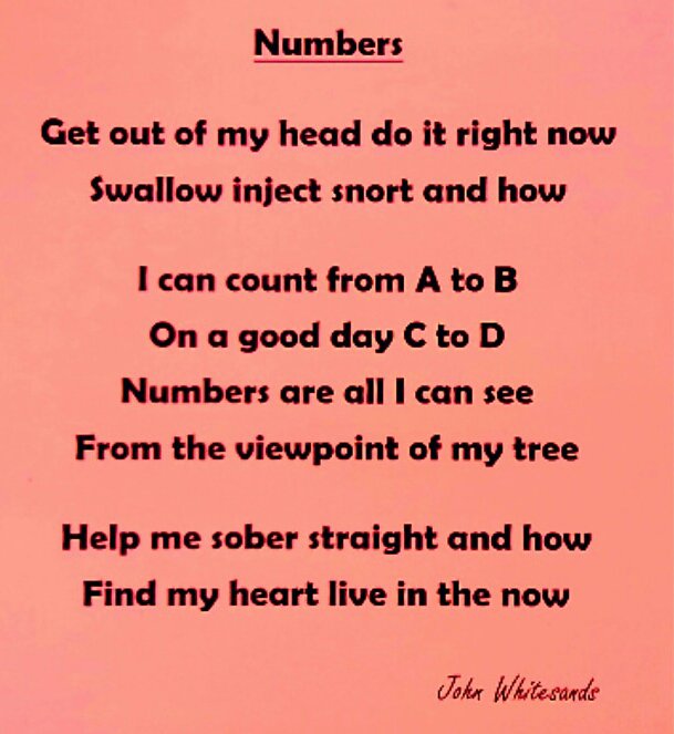 PoetReversed's tweet photo. #poetry #POEMS #poet #jonwhitesands #recoveryispossible #recovery #addiction #addictionrecovery #alcoholism #numbers #inthenow https://t.co/q4iKDUcJH2