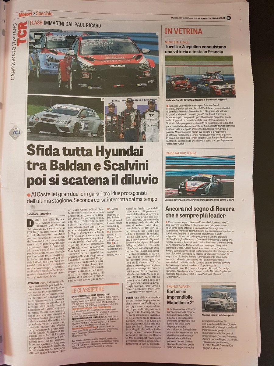 La mattina che mi piace, caffè, cornetto e <a href="/Gazzetta_it/">La Gazzetta dello Sport</a>! 😎

<a href="/pakelo_lub/">Pakelo Lubricants</a> | <a href="/FERGIAUTOMOBILI/">FERGIA AUTOMOBILI</a> | <a href="/HMSGOfficial/">Hyundai Motorsport</a> | <a href="/Hyundai_Italia/">Hyundai Italia</a> | <a href="/PitLaneCompetiz/">PitLaneCompetizioni</a> | <a href="/ChioggiaKart/">Chioggia Kart</a> | PuraSimulazione.it | <a href="/Freem_Racing/">FreeM Official</a> | <a href="/StiloOfficial/">Stilo</a> | T.M. Performance <a href="/cfdesign2002/">cfdesign racingpaint</a> | <a href="/TCR_Series/">TCR Series</a>  <a href="/TCRItaly/">TCR Italy e TCR DSG</a>