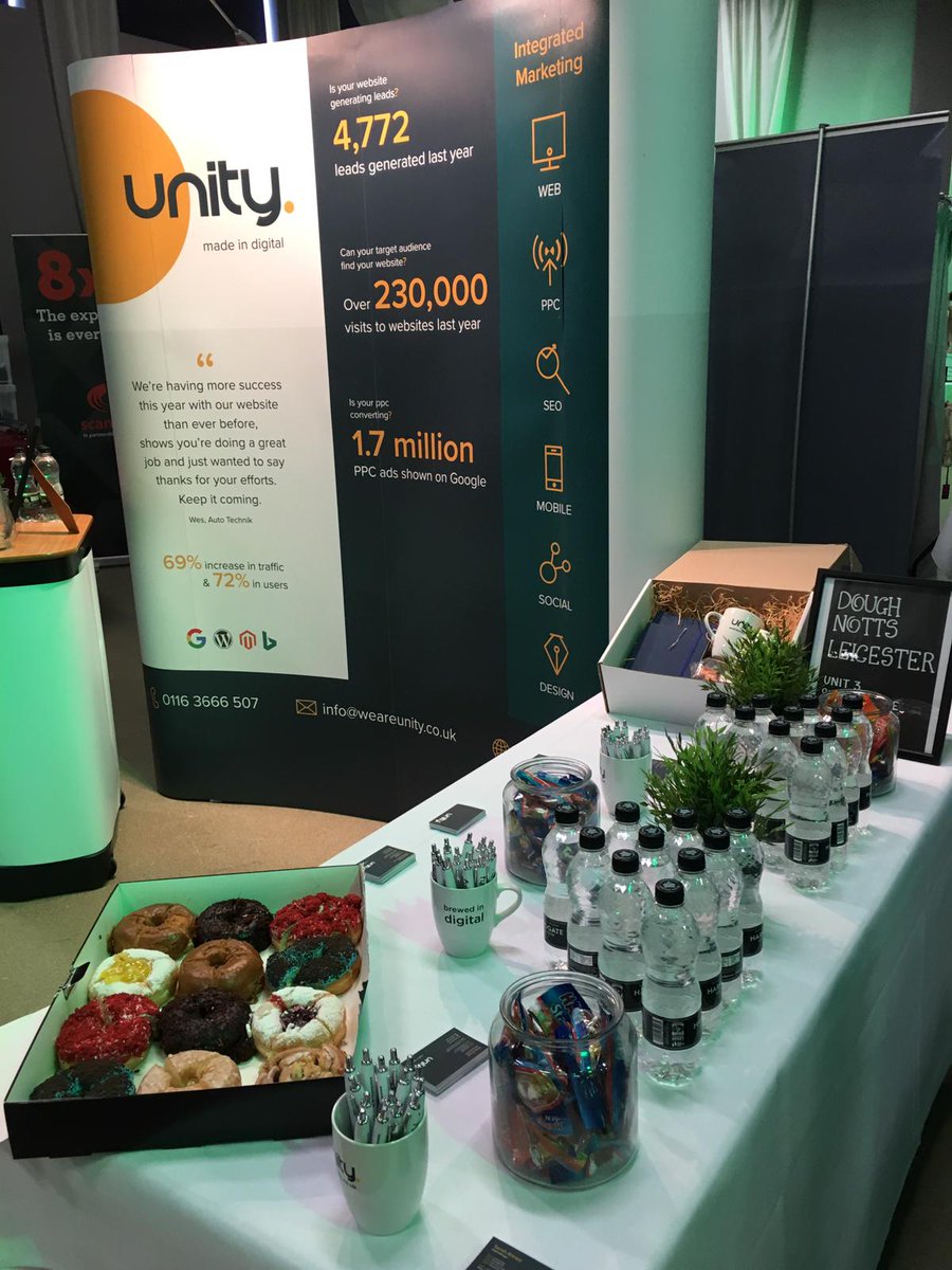 WeAreUnityUK's tweet photo. We're all set up - Find us at stand #42 at the @LeicesterRaces Cross Connections Business Expo
We've got an amazing Unity Hamper up for grabs so visit our stand to enter!
#WeAreUnity @Doughnotts #Leicester #GetCross #DigitalMarketing #SweetTreats #LocalBuiness @MagazineNiche https://t.co/Co04Ws3hs9