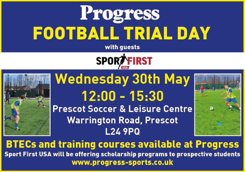 ProgressSports0's tweet image. Aged 16-24 and looking to show off your skills? Less than 2 weeks remain so come along to our Football Trial Day with @SportFirstUSA who will be offering scholarship programs to prospective students. Contact us on 0151 298 9139 for more information or to confirm your place! 📞