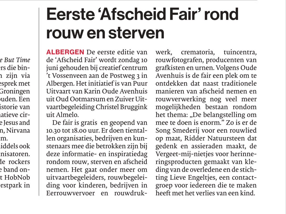 Afscheid Fair op 10 juni bij Galerie t Vossenveen: informatie en inspiratie rondom #rouw, #sterven en #afscheid nemen #zuiveruitvaartbegeleiding