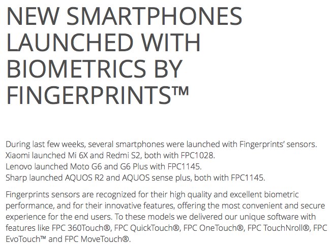 materiel's tweet photo. During last few weeks, several smartphones were launched with #Fingerprints’ #sensors. #Xiaomi launched Mi 6X and Redmi S2, both with #FPC1028.
#Lenovo launched Moto G6 and G6 Plus with #FPC1145.
#Sharp launched AQUOS R2 and AQUOS sense plus, both with FPC1145. https://t.co/ZW5jIO7oBG