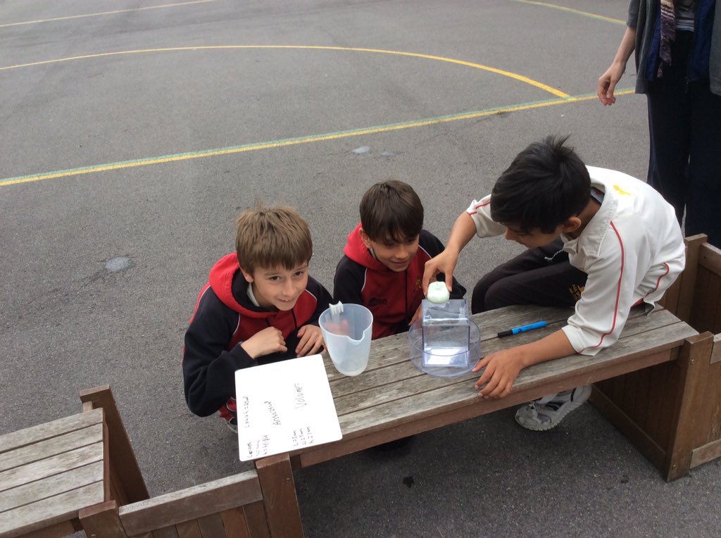 pgs_junior's tweet photo. Year Five are finding out about volume. Using their knowledge of the Ancient Greeks, they are use Archimedes Principle. #outsidemaths #mathsisfun #Ancientgreekmaths #primarymaths https://t.co/o67PQlVAou