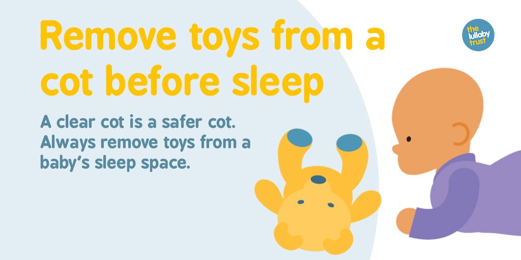 LullabyTrust's tweet photo. A clear cot is a safer cot - Babies are at higher risk of SIDS if they have their heads covered, so it is safest to keep baby’s cot clear of any items such as bumpers, toys and loose bedding. To find out more, visit our website: https://t.co/cjbmr1rhbJ https://t.co/GjDfqc2ZY0