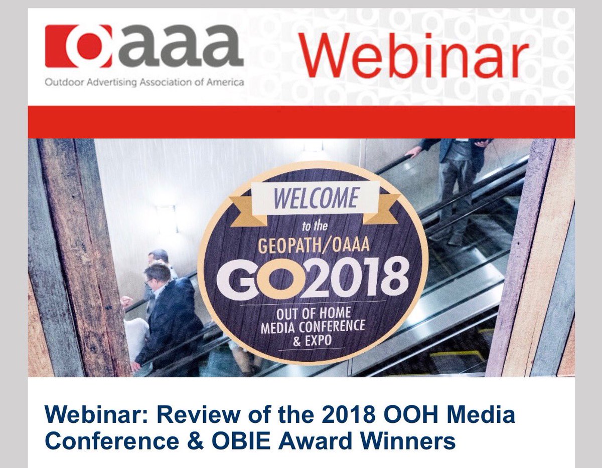 nancyjfletcher's tweet image. Unable to join @GeopathOOH and @YourOAAA at #GO2018 conference last week in Austin? Contact @YourOAAA to register for highlights webinar today at 2pm ET #OOH #DOOH