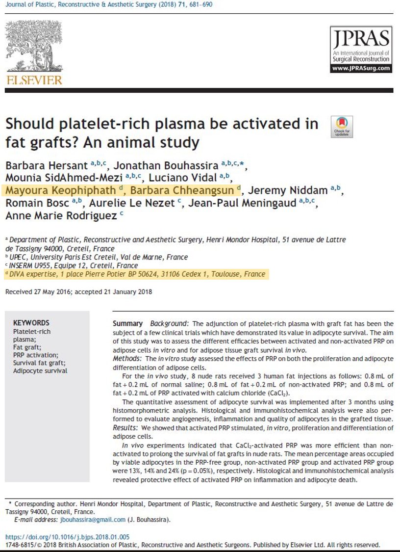 D.I.V.A. Expertise s'implique auprès des chirurgiens pour l'amélioration des techniques de greffe de tissu adipeux. La publication en intégralité ici : lnkd.in/eKaWxAX (et par e-mail en version pdf, à la demande).