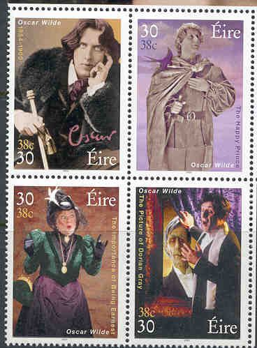  #Otd 2000: An Post  @Postvox officially launched a set of 4 30p postage  #stamps in honour of poet & playwright  #OscarWilde (1854-1900). Became one of London's most popular playwrights in early 1890s. Best remembered for his novel The Picture of Dorian Gray, imprisonment & death.