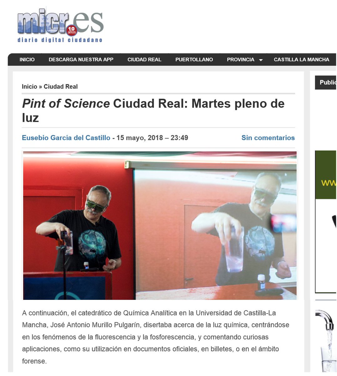 Intervención en el Festival Internacional Pint of Science, con la conferencia "Luz fría: fluorescencia y fosforescencia". La presencia de público fue espectacular. Gracias a todos mis compañeros del Grupo COLOR y a la organización de Pint of Science por su invitación.