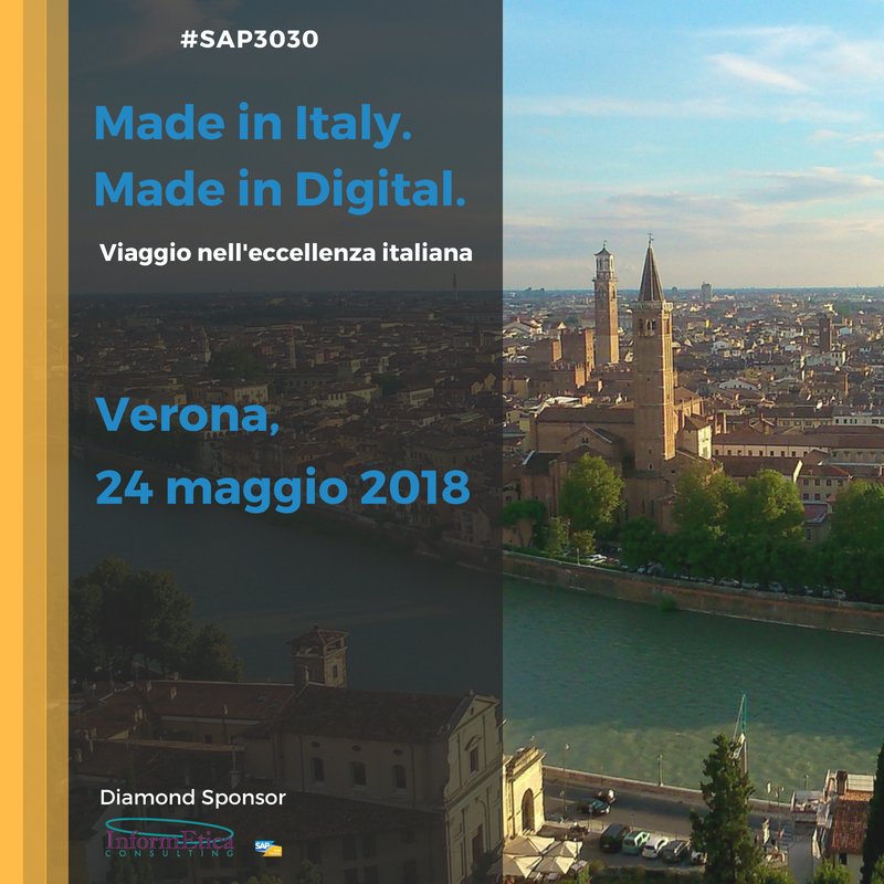 Made in Italy. Made in Digital. Il viaggio nell'eccellenza italiana fa tappa a Verona il 24 maggio. Si parlerà di #DigitalTransformation nel settore manifatturiero. Ti aspettiamo! Iscriviti events.sap.com/it-sapitalia/i…  #SAP3030 #SAPItalia #manufacturing #industry40