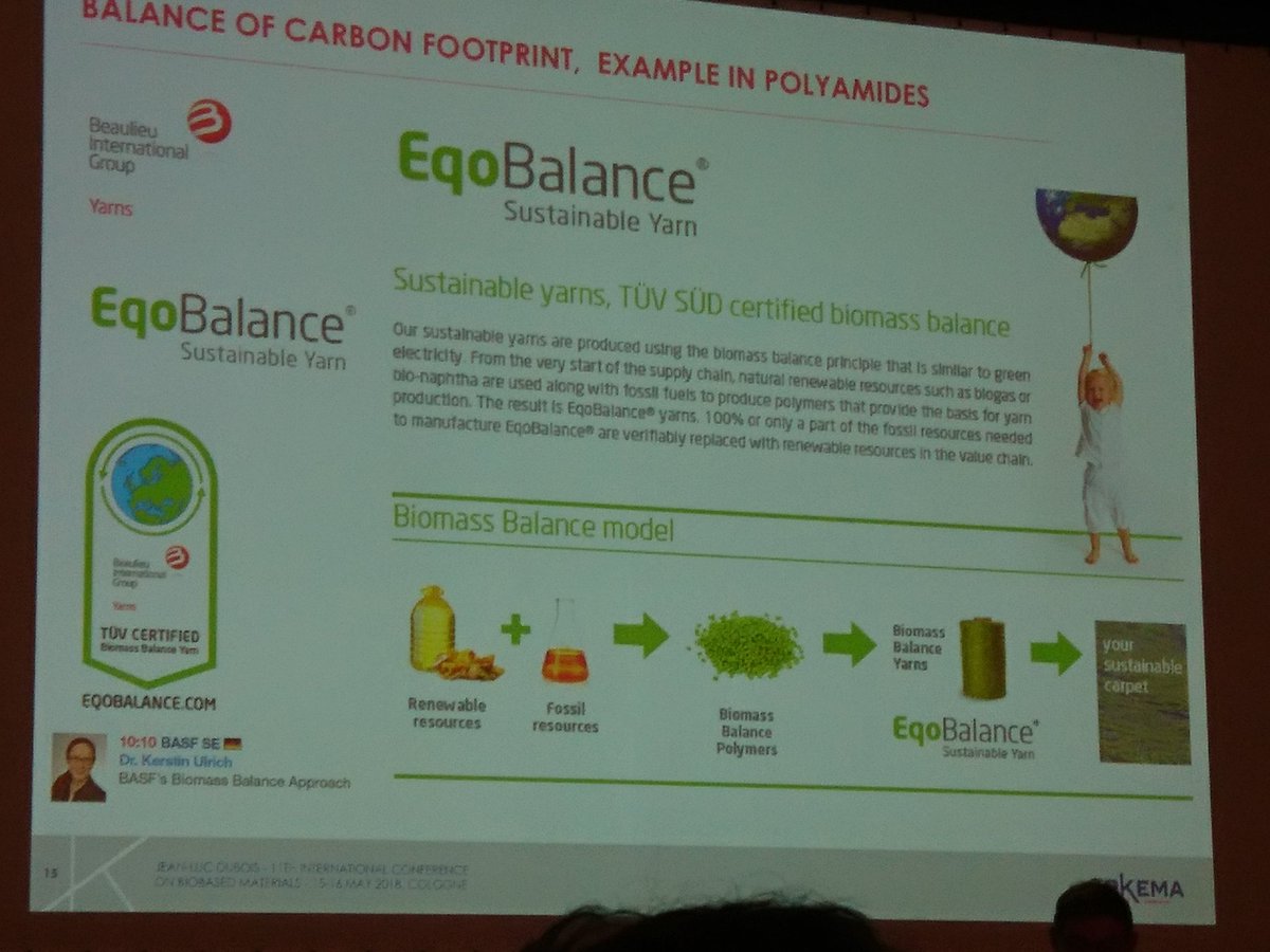 kerstinaulrich's tweet photo. Jean-Luc Debois presenting sustainable yarns based on TÜV certified balance approach. @Arkema_group #biomassbalance @BASF #2018bmc https://t.co/xTqUoZsQy4