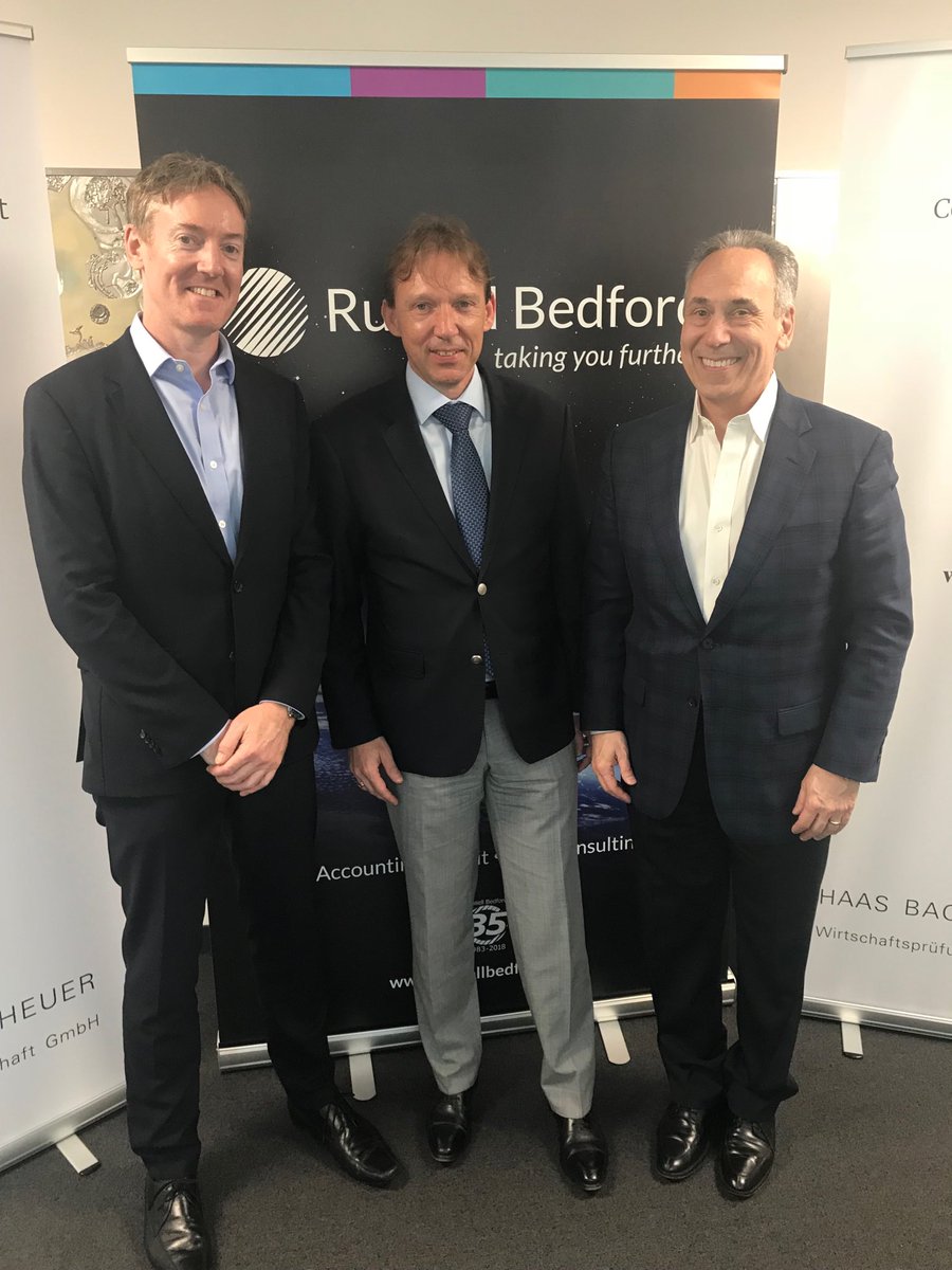 StephenHamlet1's tweet photo. Pleasure to meet at office of our hosts in #Munich prior to start of @RussellBedford #EMEA &amp; #InternationalTax meeting. Interesting discussions, great practice, long history. Proud to have in our #accountingnetwork. Looking forward to the conference #RBImunich2018 https://t.co/6l066X1LeO