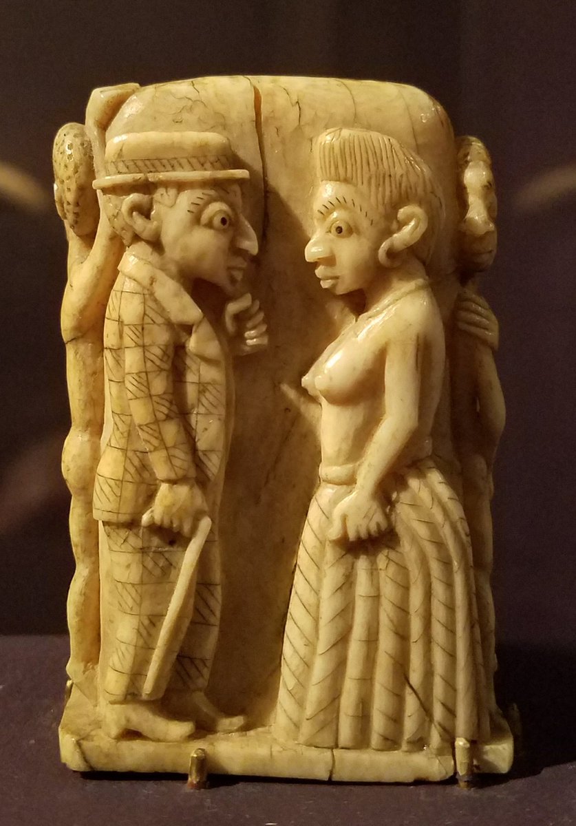 carlosmuseum's tweet photo. This little rectangular ivory sculpture was created by a Vili artist in the late 19th - early 20th Century. Small enough to fit in a pocket, it was intended for sale to European tourists. #AfricanArt #EmoryArts #Emory #CarlosMuseum https://t.co/WK8vGwIqOd