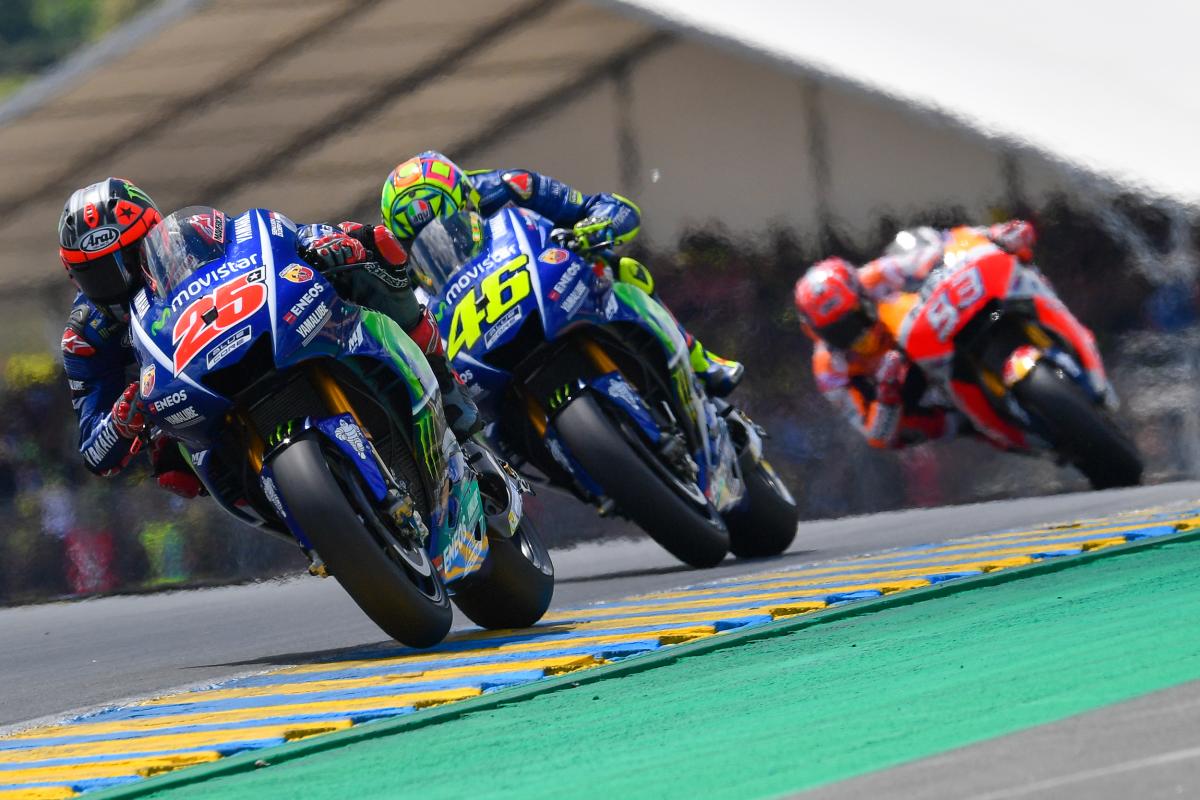 Maverick Vinales, Valentino Rossi, dan marc Marquez.