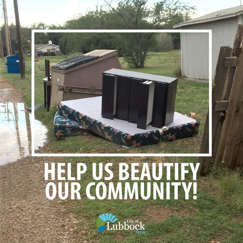 cityoflubbock's tweet photo. Do you have large unwanted items you need to get rid of? You can bring them to Mae Simmons Community Center this Saturday, from 8am to 1pm. See details here: https://t.co/v0V2bGBapF #KeepLubbockClean #KeepLubbockBeautiful https://t.co/G3CcN6PqKc