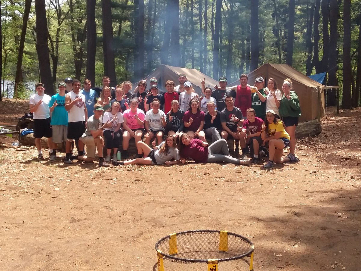 SCAlumniPride's tweet photo. The #SpringfieldCollege Alumni Staff stopped by to visit the 88th Class of Outdoor Pursuits @SCeastcampus. Amazing to think of all of the #scalumni that have taken part in such an amazing experience. #op2018 #memories #wednesdaythoughts https://t.co/yD1a1ddMLM