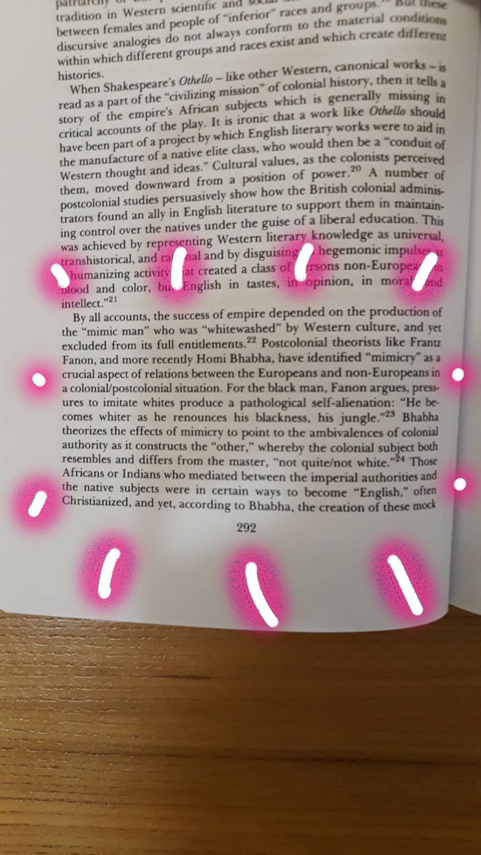 Jyotsna Singh's essay in Women, "Race," and Writing in the Early Modern Period (eds. Hendricks and Parker) gives you some ways of applying the work of postcolonial theorists like Frantz Fanon and Homi K. Bhabha to Shakespeare's writing.