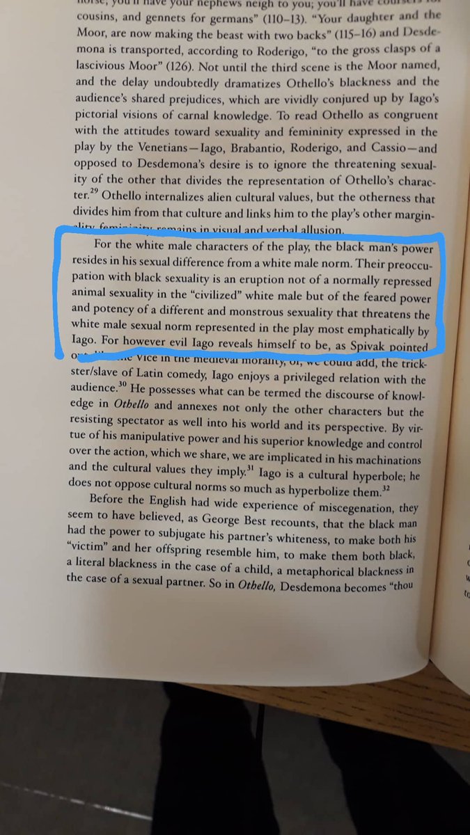 Karen Newman's essay in her book Essaying Shakespeare discusses the concept of 'monstrosity' as it relates to Othello, and the ways that the portrayal of race in the play intersects with gender and eroticism.