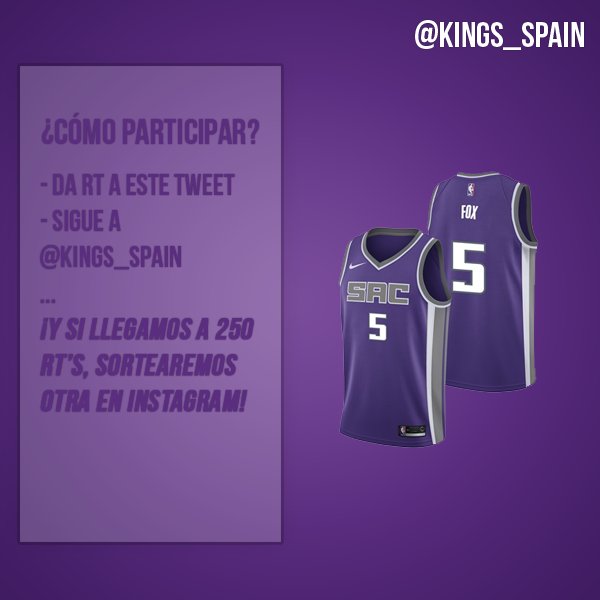 Kings_Spain's tweet photo. Lo prometido es deuda... ¡Siguiendo estos pasos tan simples entrarás en el sorteo (internacional) de la camiseta de @swipathefox! #SacramentoProud https://t.co/gttm3OE7vQ