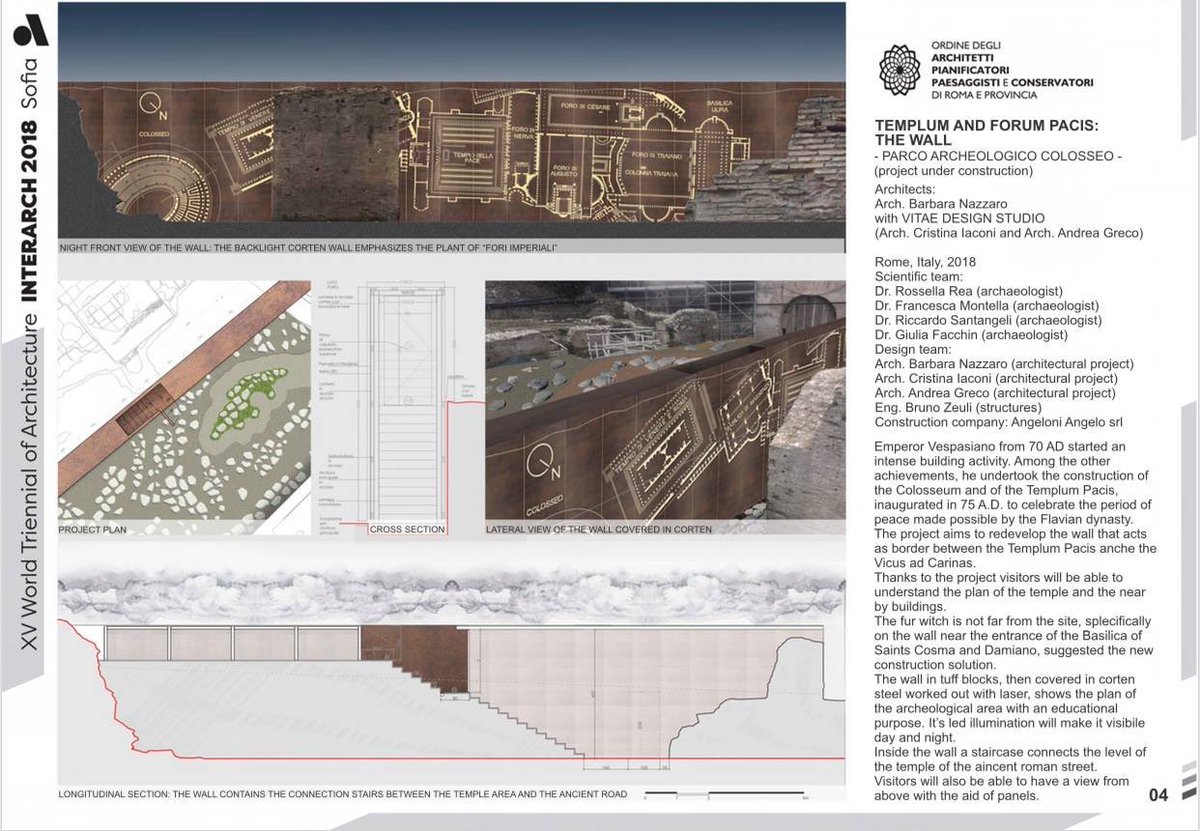ParcoColosseo's tweet photo. Il progetto realizzato per il peristilio occidentale della #CasadiAugusto e quello in realizzazione per il muro di fondo del #TempiodellaPace sono stati selezionati da @architettiroma per la XV World Triennial of Architecture #Interarch2018 di Sofia.
Siamo veramente orgogliosi! https://t.co/2pX9oaHQJQ