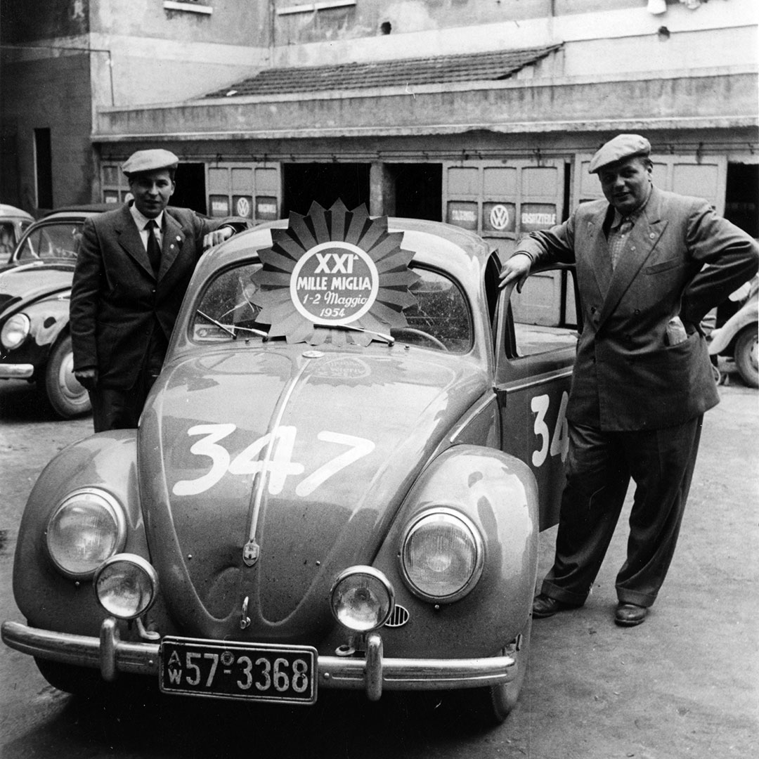 Today the #MilleMiglia, the once most legendary road #race in the world, starts again. In 1954, a #VW Beetle with a #Porsche engine was launched here and surprised the motorsport world with a fabulous success Story: vwgroup.to/pzCy30k1Svd #1000miglia2018 #oldtimer