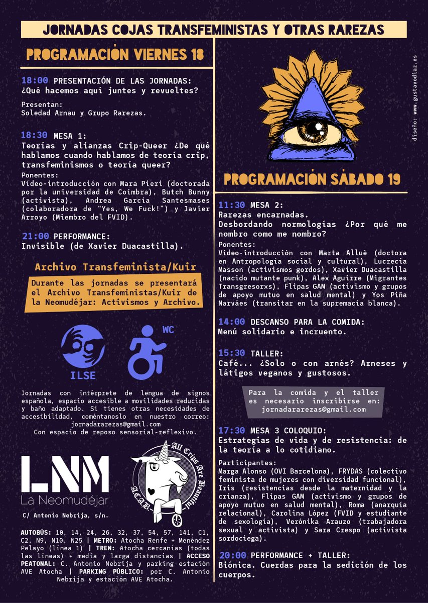 👉 Viernes #18M, sábado #19M y domingo #20M: Jornadas cojas transfeministas y otras rarezas <a href="/jornadararezas/">rarezas</a> en <a href="/LaNeomudejar/">La Neomudéjar</a>
